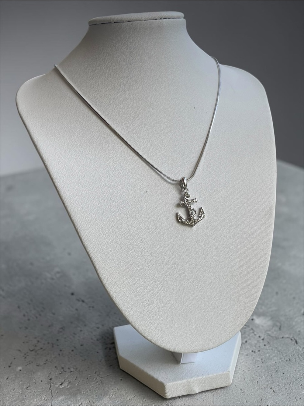 Pavé Crystal Anchor Pendant Necklace Silver Tone Snake Chain Nautical